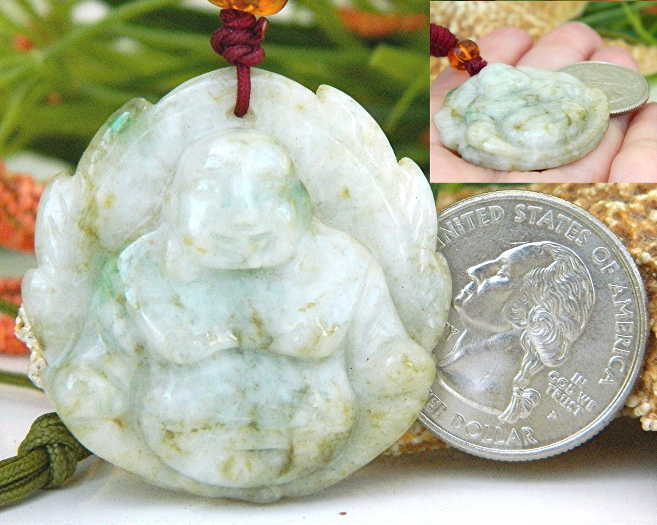 Buddha Jade Jadeite Carved Pendant Necklace Natural Green Necklaces