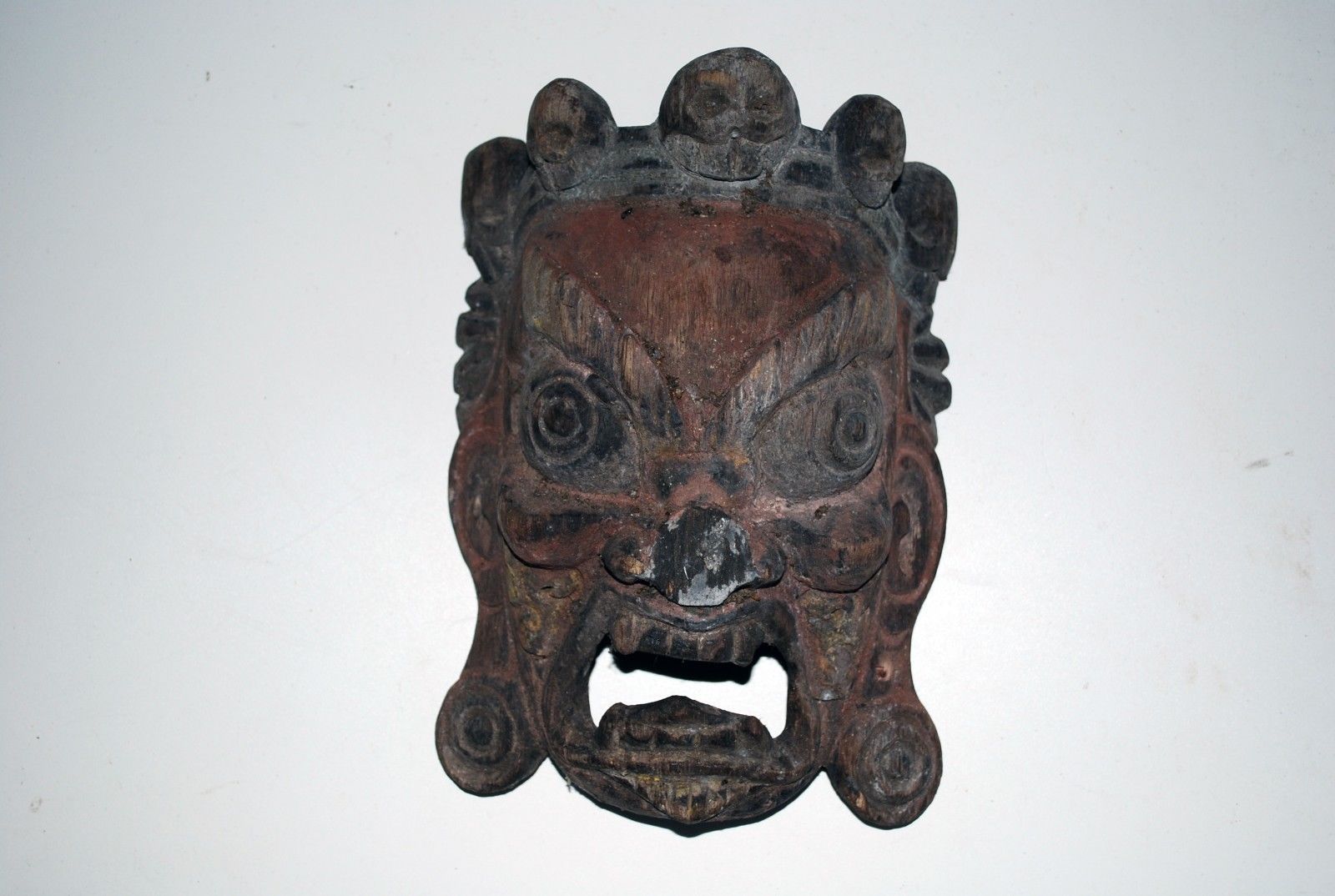 Antique Tibetan Carved Wooden Mask of the Fierce Mahakala - Masks