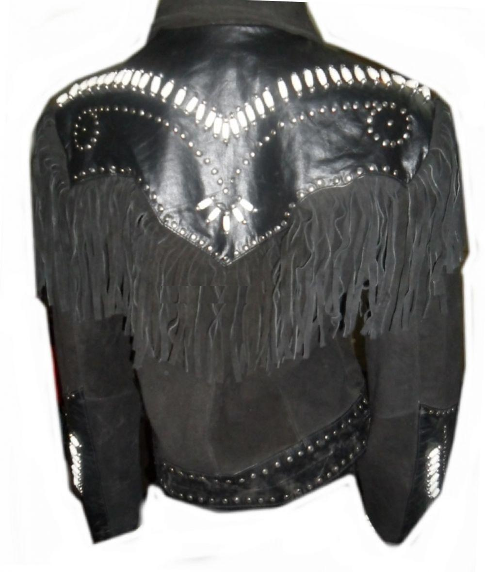 Men's New Handmade Black Western Suede Leather Jacket Fringed / Bones ...