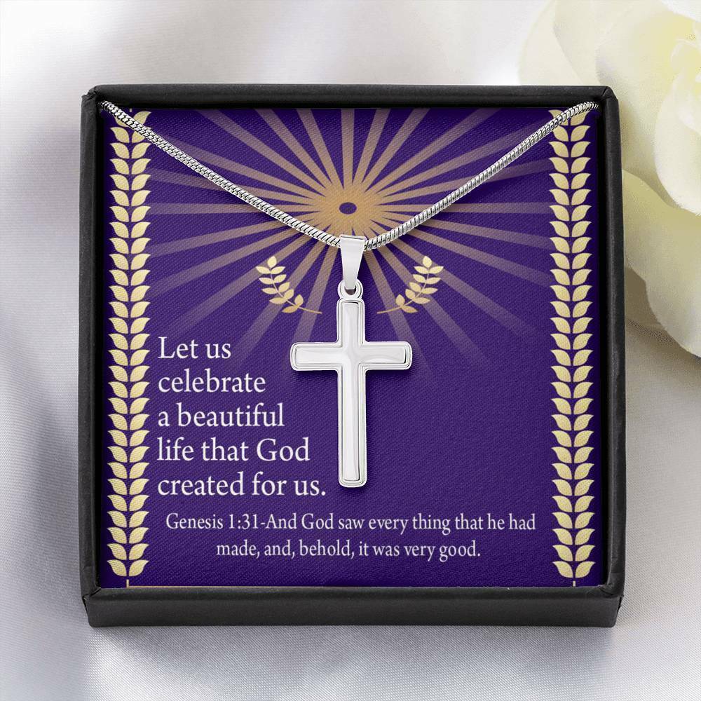 Christian Encouragement Beautiful Life Message Card Cross Necklace Stainless Ste