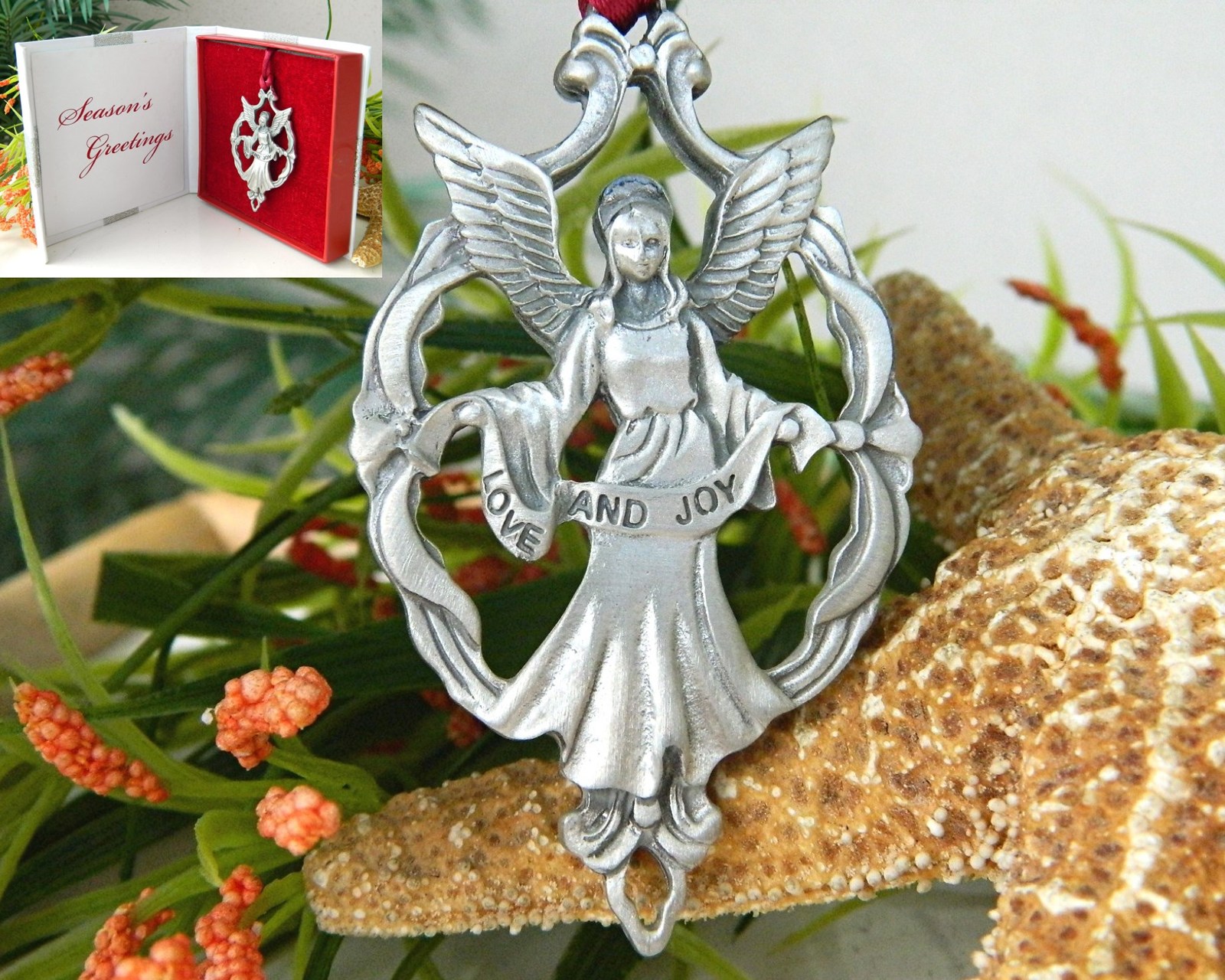 Vintage Angel Ornament Love Joy Seagull Pewter Canada 1995 Christmas
