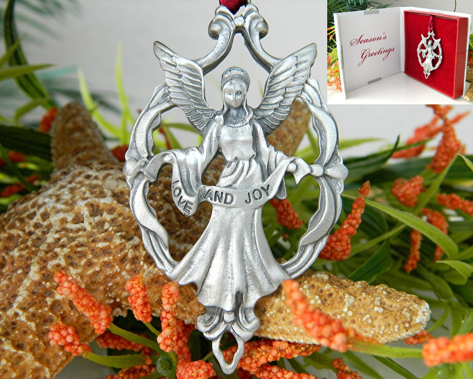 Vintage Angel Ornament Love Joy Seagull Pewter Canada 1995 Christmas