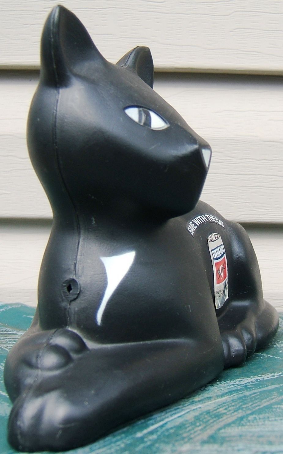 Eveready Save With The Cat Black Cat Blow Mold Plastic Coin Bank 1981