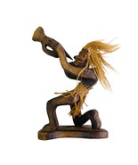 Tribal Wood Sculpture Man Playing A Horn Hand Carved Tiki 8.5&quot; - $18.70