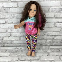 My Life Brunette Hair Blue Eyes 18" Cititoy Work Out Clothes Pink Stripe In Hair - $26.11