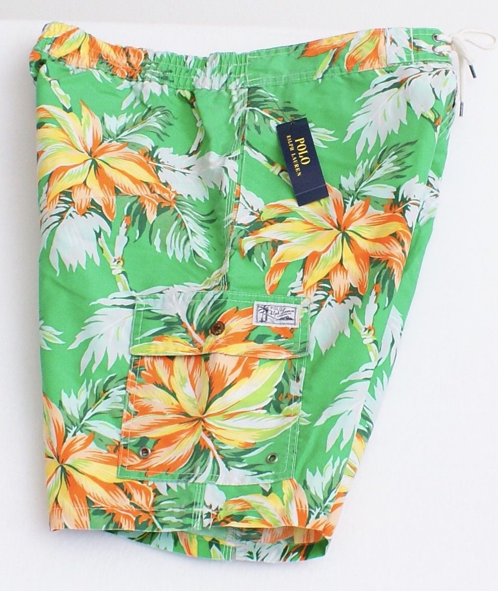 Polo Ralph Lauren Green Floral Brief Lined Board Shorts Swim Trunks Men ...