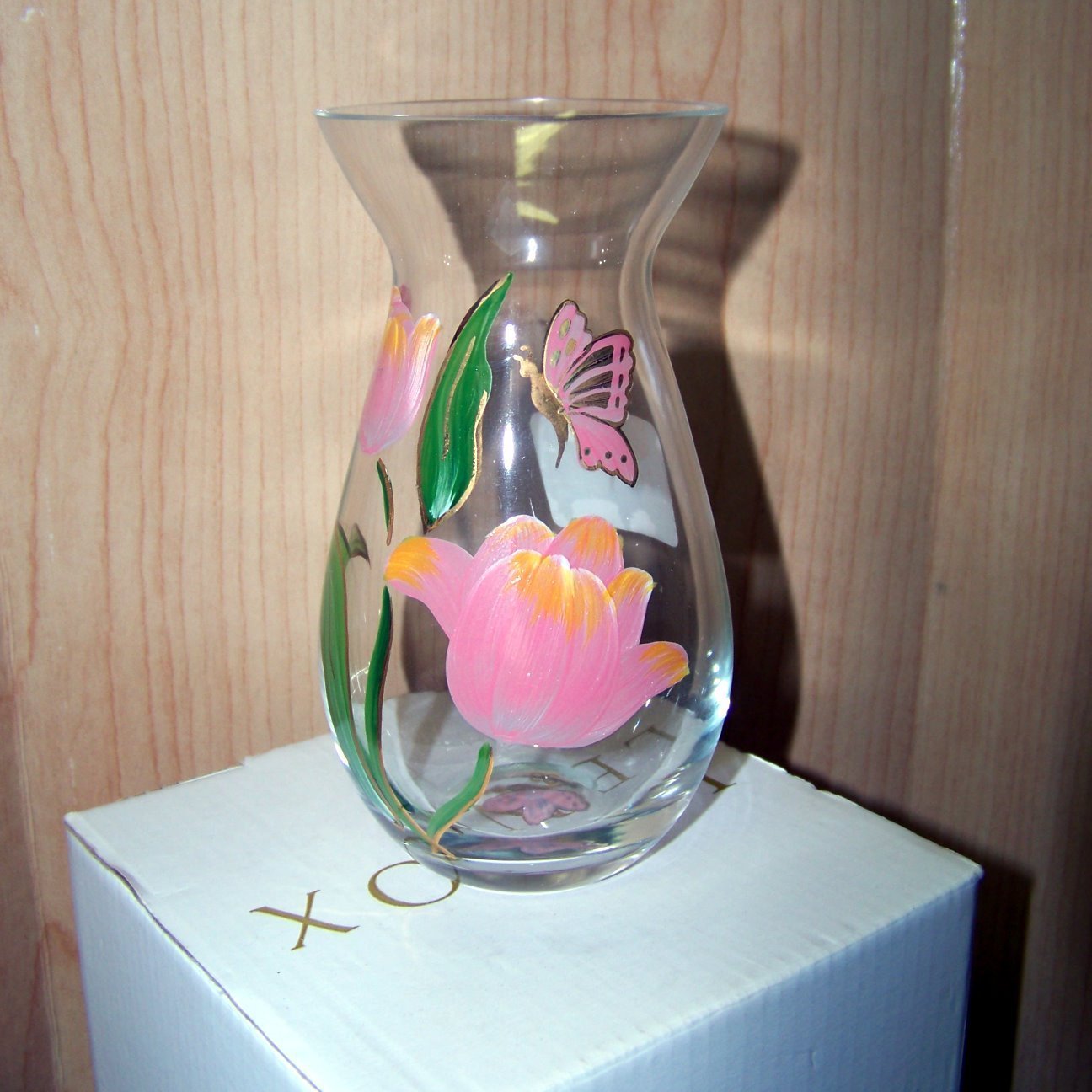 small vase Lenox clear glass hand painted butterflys Vases