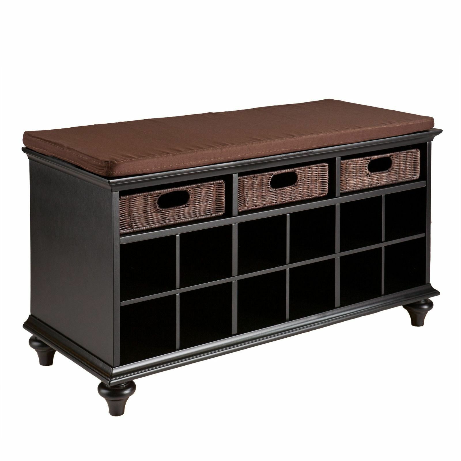 NEW Black Wooden Shoe Storage Bench Seat Entryway Mud Room Bedroom