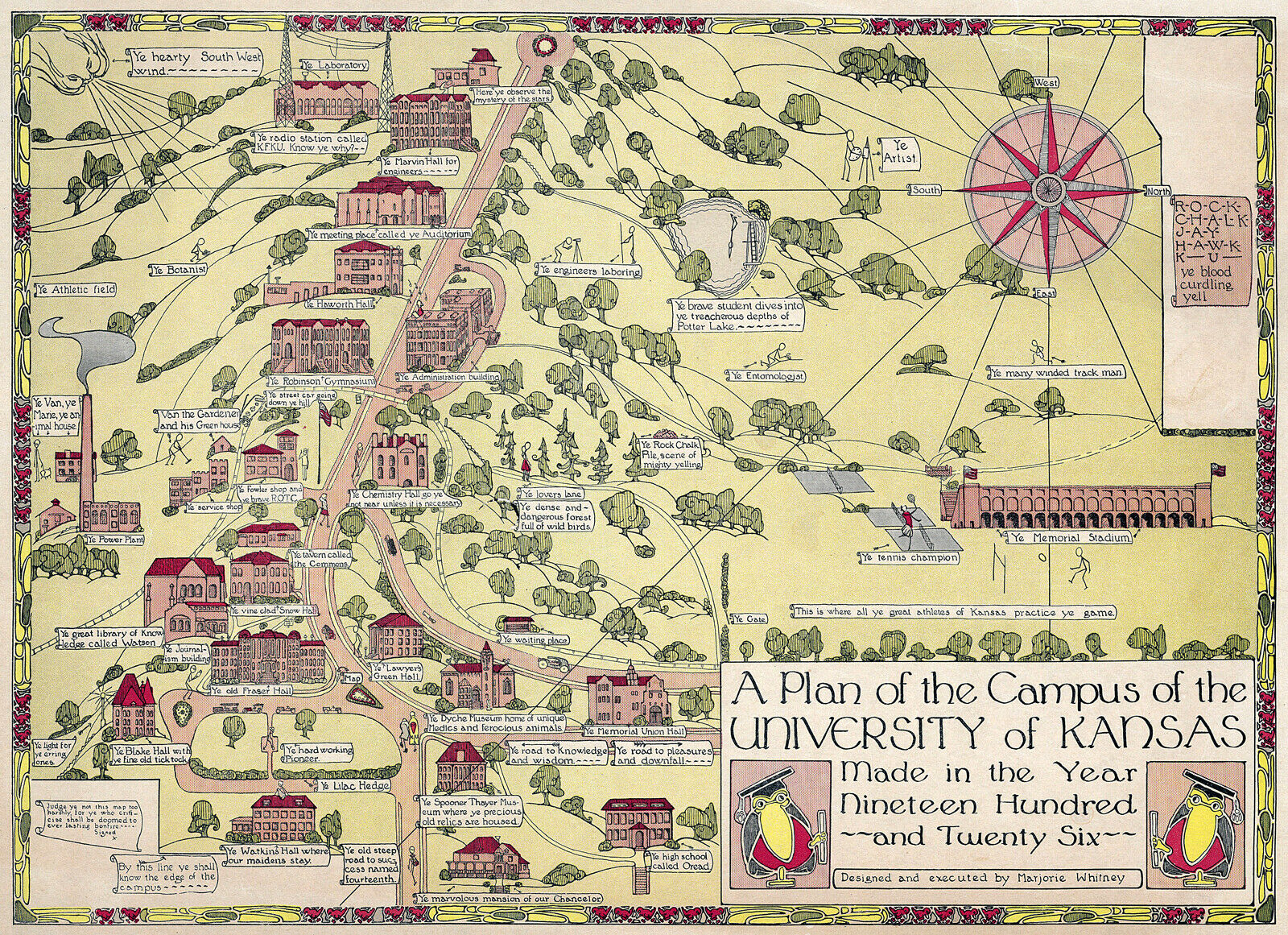 1926 Pictorial Map Campus Plan Of The University Of Kansas Historic     57 