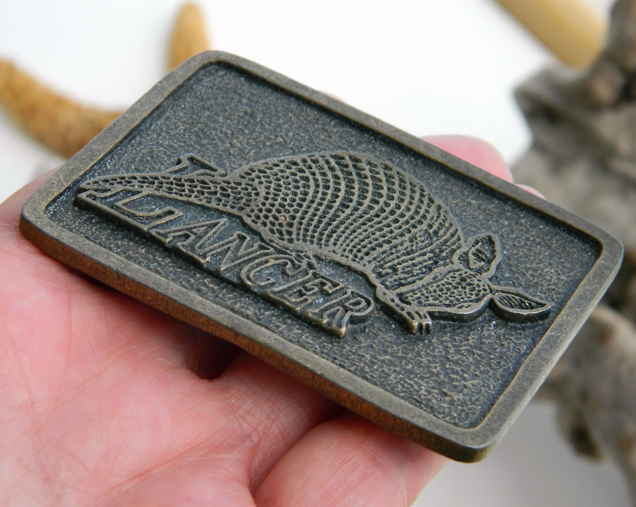 Vintage Lancer Texas Armadillo Belt Buckle Brass 1970s Belt Buckles