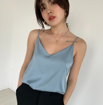 Pale Blue V-Neck Sleeveless Ladies Chiffon Tank Top Wedding Bridesmaid Tanks Top image 2