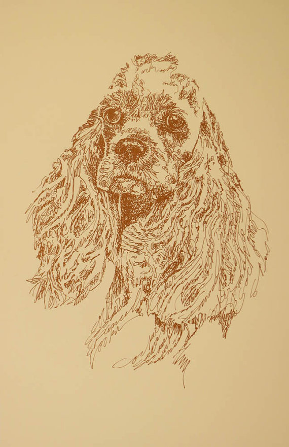 Cocker Spaniel Dog Art Portrait Print #57 Kline adds dog name free. WORD DRAWING