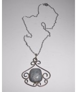 Vintage Sterling Silver &amp; Agate Pendant Necklace 1930&#39;s - $47.50
