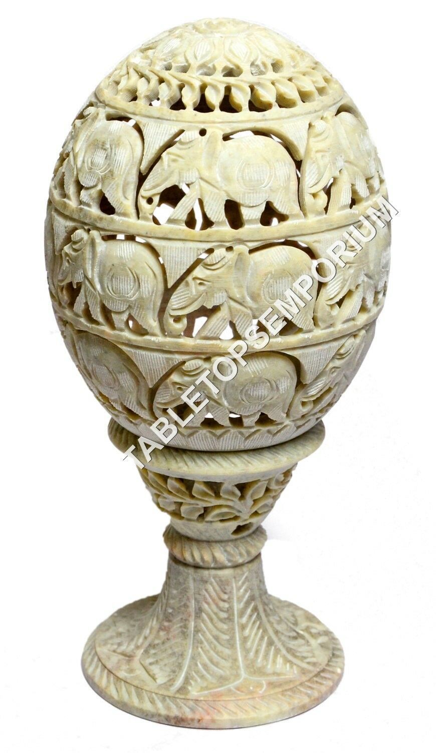 9" Lattice Marble Candle Attractive Holder Elephant Hand Carved Design
