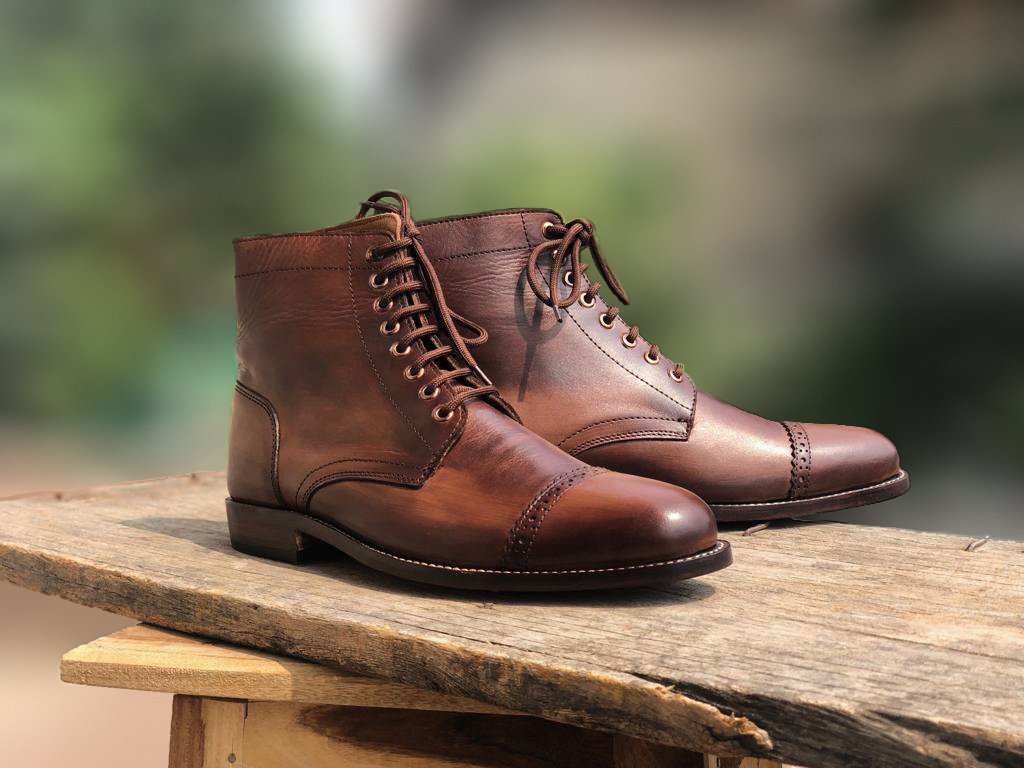 Handmade Men Rusty Antique Brown Leather Cap Toe Ankle Boots, Men ...