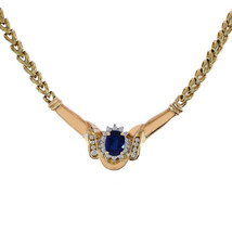 1.50 Carat Oval Cut Sapphire Necklace With 0.28 Carat Round Cut Diamonds 14K Yel - $1,583.01