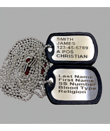 2 Military Dog Tags - Personalized Stainless - GI Identification w/ Sile... - £4.70 GBP