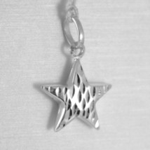 18K WHITE GOLD ROUNDED STAR PENDANT CHARM 20 MM WORKED & SMOOTH, MADE IN ITALY image 1