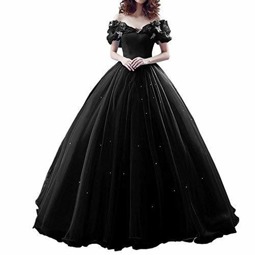 Gothic Cinderella Crystals Prom Quinceanera Dress Ball Gown Wedding Long Black U