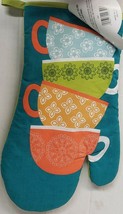 Fabric Printed Kitchen 13&quot; Oven Mitt, COLORFUL COFFEE CUPS STACK,light g... - $7.91