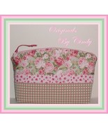 Pink And Sage Green Shabby Cosmetic Bag Roses Dome Makeup Case Cottage R... - $15.00