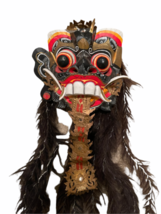 Vintage Asian Tribal Mask Hand Carved Wood Wall Art East Java Indonesia 41x11" image 2