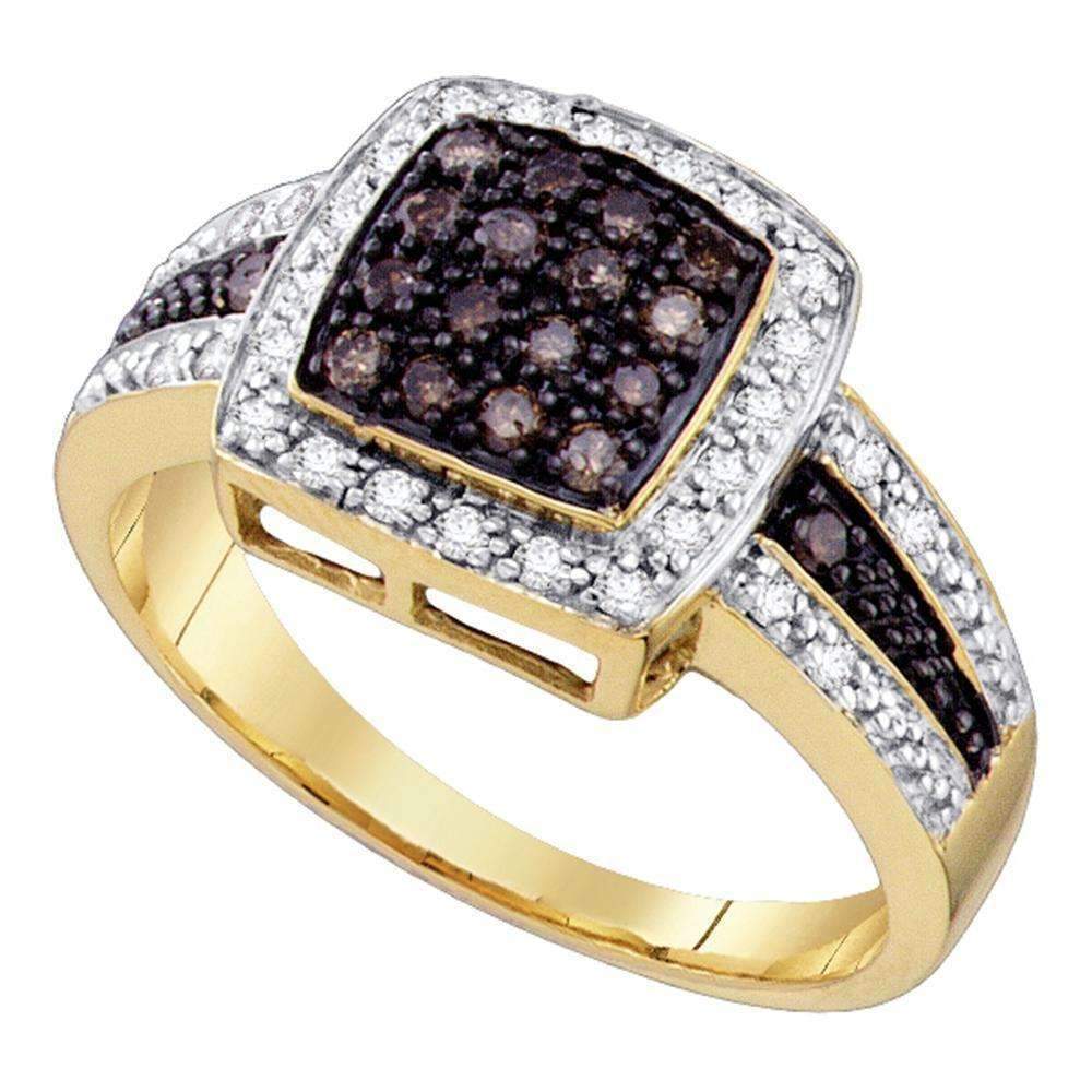 14Kt Yellow Gold Womens Brown Color Enhanced Diamond Cluster Ring 1/2