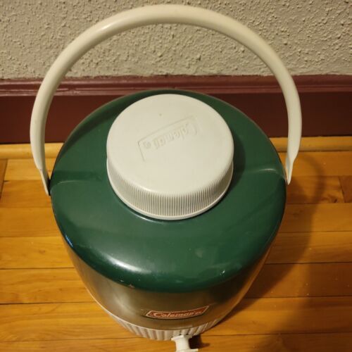 Vintage Coleman Water Jug Cooler Green 2 Gallon Camping w/ Drink Cup Faucet Camping Ice