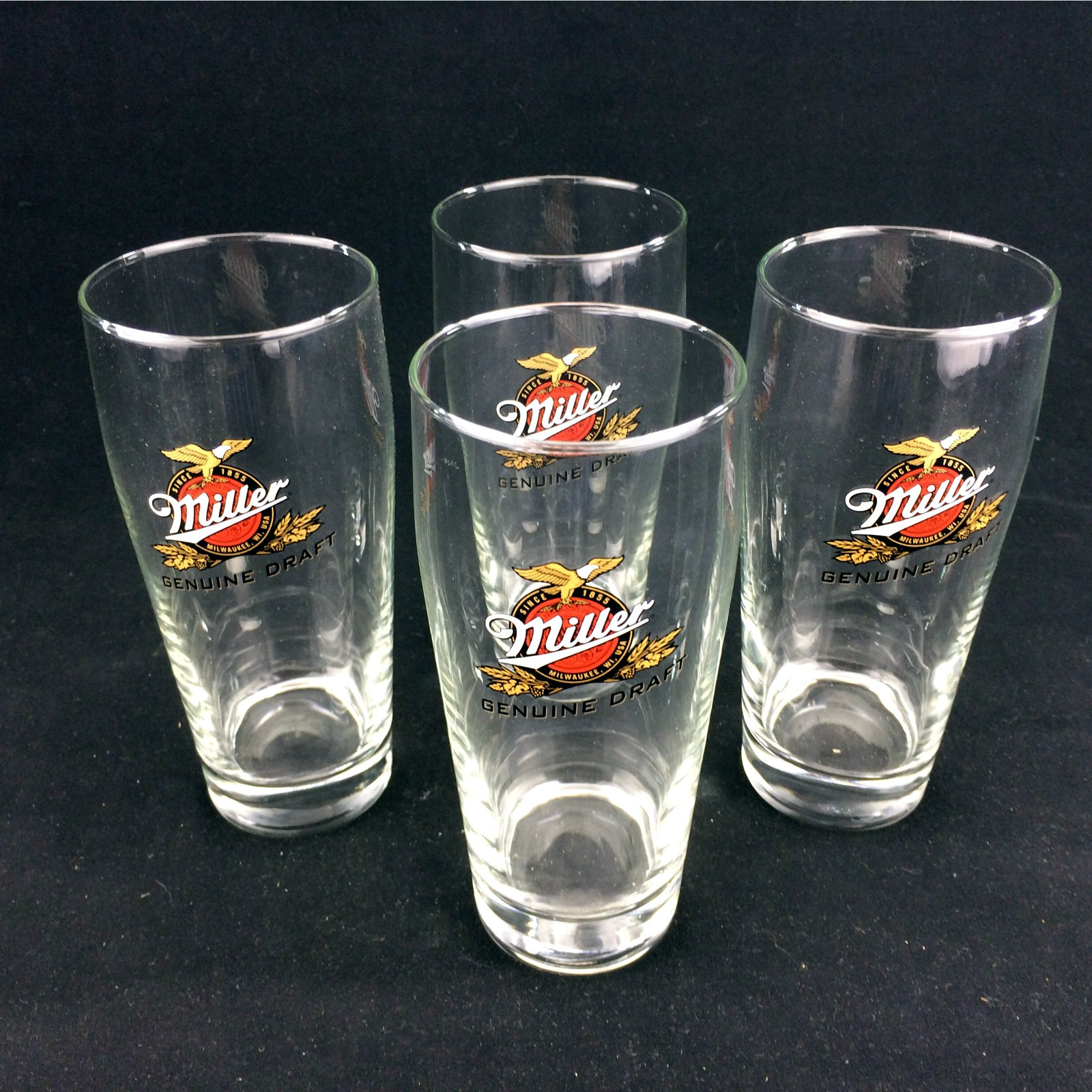 Lot 4 Miller Genuine Draft Pint Glasses Brewery Ale Barware Collectible Logo Set Glassware 4118