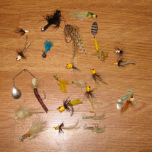 Vintage FLY FISHING Lures, 23pcs - Bug Hair, Feather, Spinner, Bumblebee - $18.32