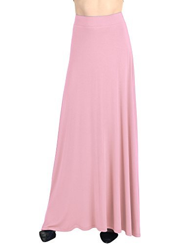 WDR1434 Womens Solid Maxi Skirt with Elastic Waist Band XL PINK - Skirts