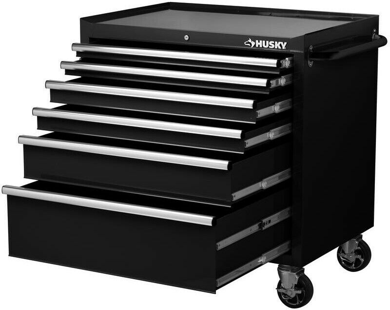 Husky Tool Chest Rolling 36 in. W x 24.5 in. D 6Drawer Steel Black Tools