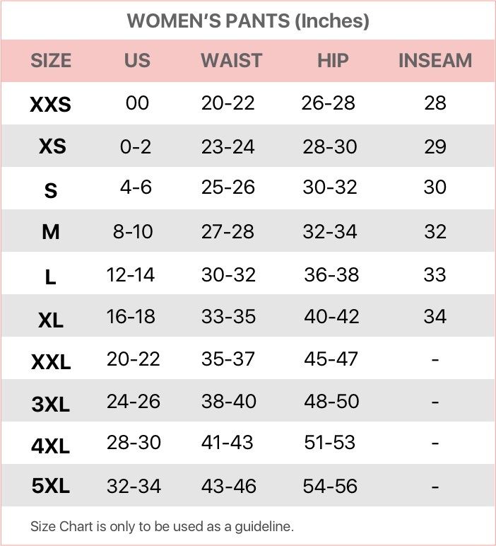 us size to inches pants