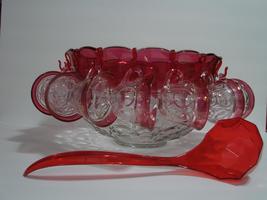 Vintage Lexington Ruby Flash Punch Bowl Set with 12 Cups and Ladle - $100.00