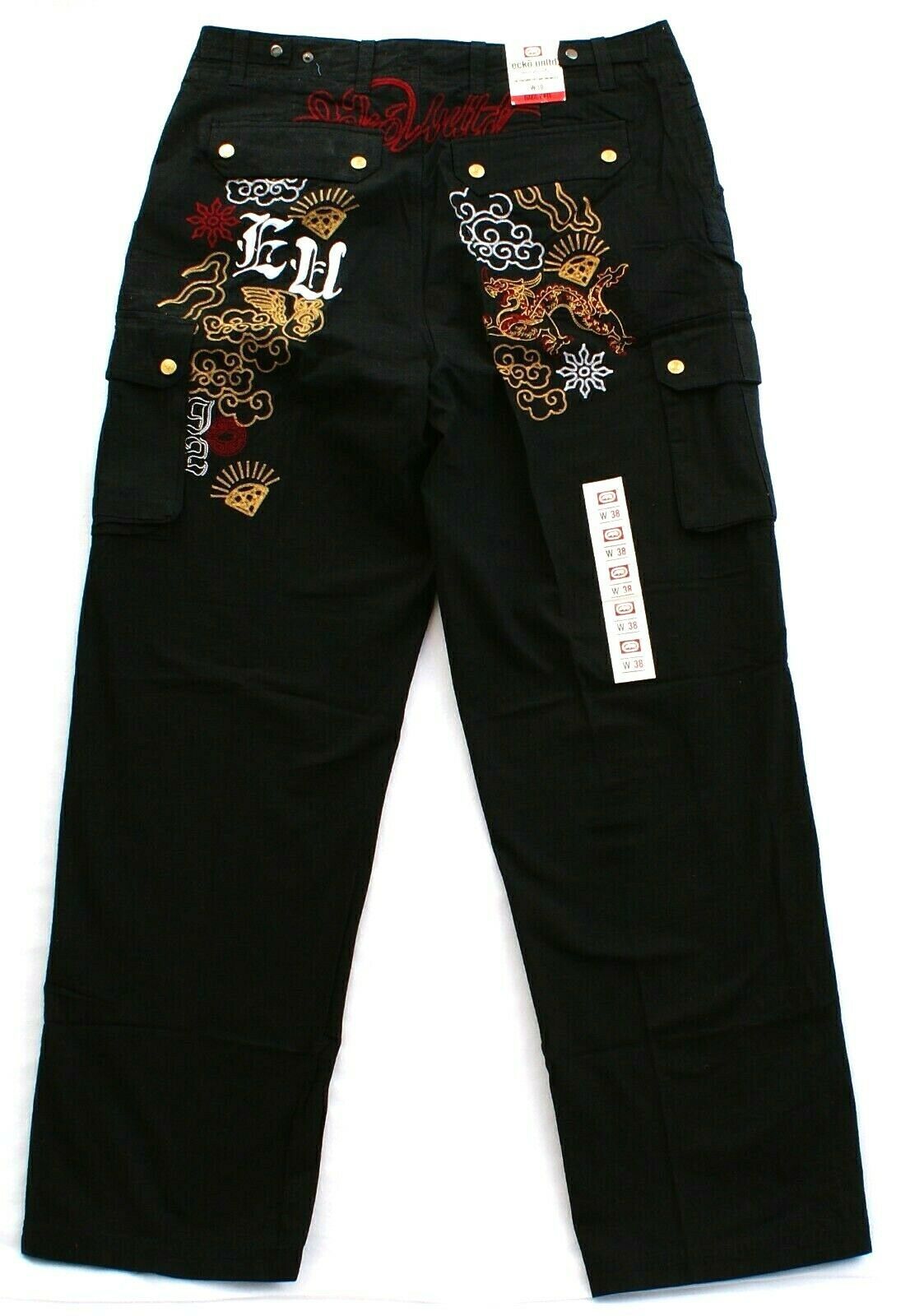 Ecko Unltd. Black Embroidered Twill Baggy Fit Cargo Pants Men's NWT - Pants