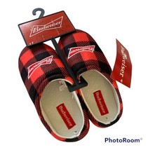 Budweiser Mens House Slippers Size Small Plaid Red &amp; Black - $26.43