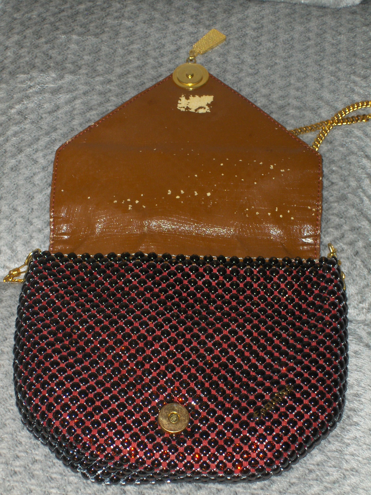 Esquire Collection Shoulder Bag Metallic Bead Purse Red Handbag Tote Sparkle Women