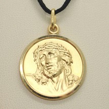 18K YELLOW GOLD ECCE HOMO, JESUS CHRIST FACE MEDAL DETAILED MADE IN ITALY, 19 MM image 2