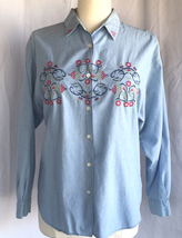 Blue chambray embroidered shirt women&#39;s sz L Best American Clothing Co. - $4.00