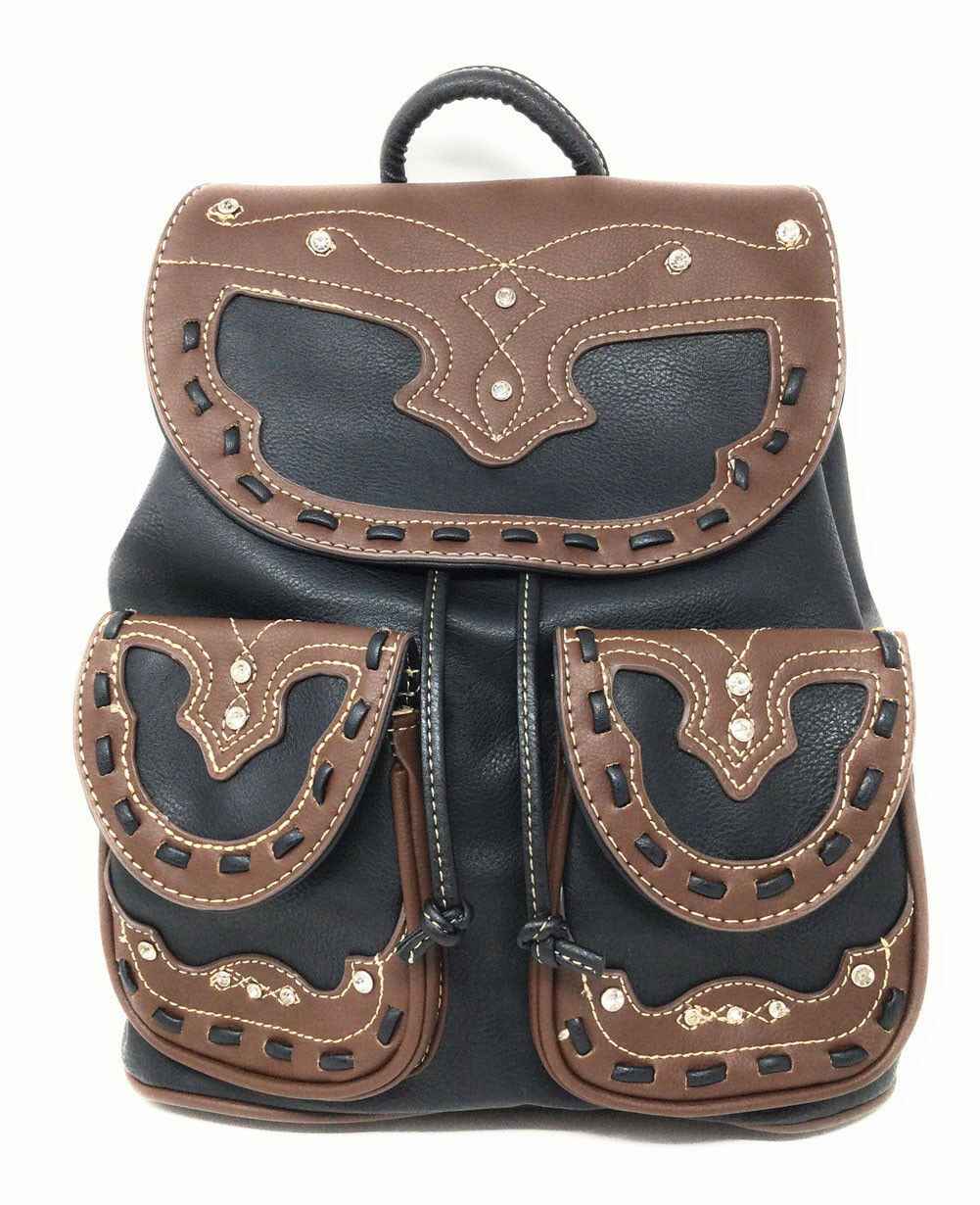 Texas West Western Rhinestone Leather Conceal Carry Top Handle Backpack