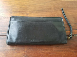 Black Leather Travel Wallet Passport Airline Ticket Zippered Wristlet - $11.83