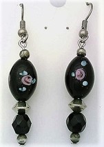 Black Floral Glass Bead Earrings - $3.20