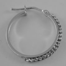 18K WHITE GOLD CIRCLE HOOPS EARRINGS WITH ZIRCONIA BRIGHT MADE IN ITALY image 4