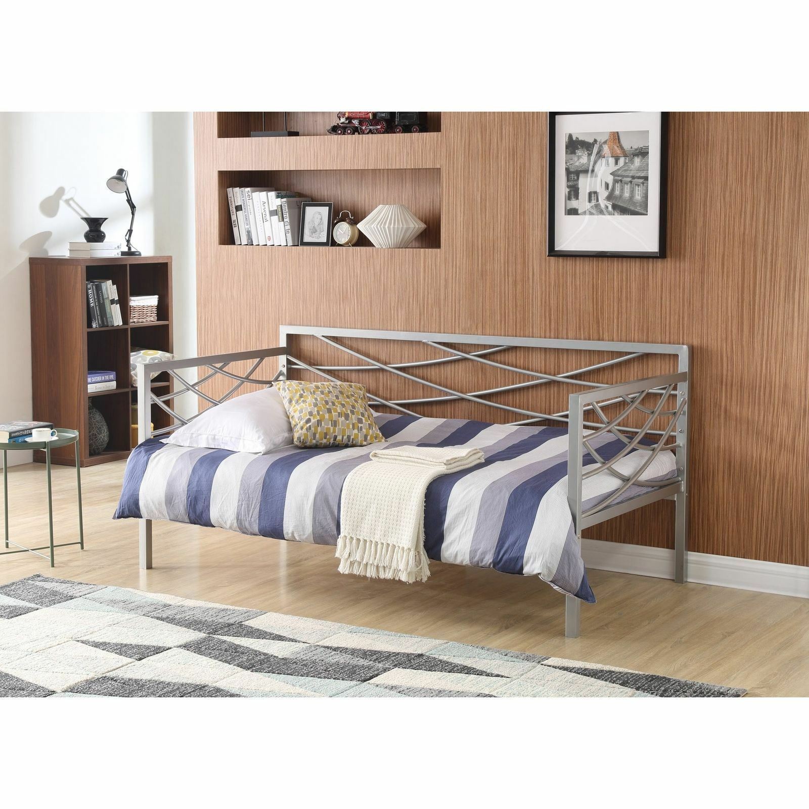 Silver Metal Daybed Frame Twin Size Bed Teen Bedroom Furniture Guest