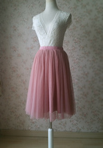 DUSTY PINK Tulle Midi Skirt Women High Waist Tutu Midi Party Skirt Plus Size image 2