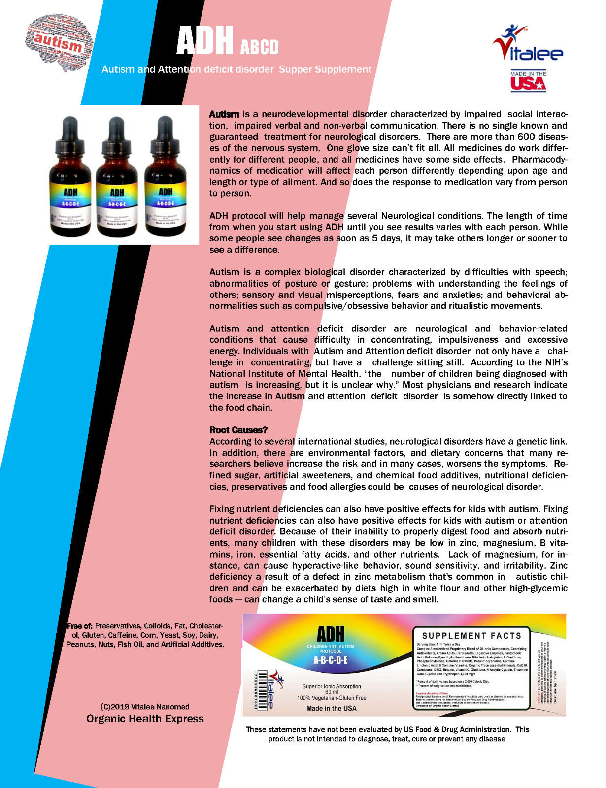 Autism & Attention Deficit Children Disorder supplement Pack (3 bottl