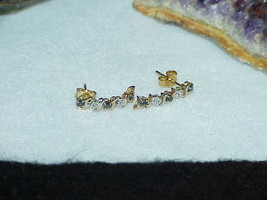 10K Diamond alternate Sapphire Solid Yellow Gold Stud Earrings S Tennis ... - $188.09
