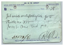 Vintage 1918 Pharmacy Prescription - Hand Written Paynesville Minnesota - $12.32