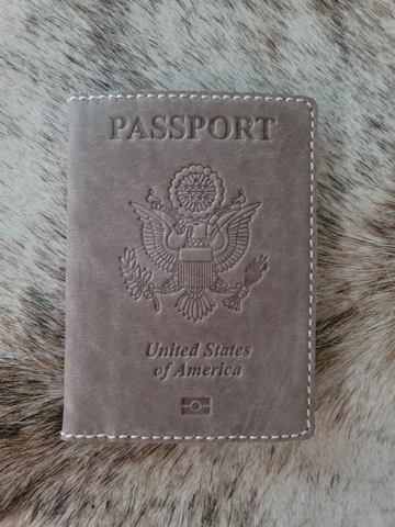 Passport Holder Genuine Leather Kaki Light Brown