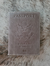 Passport Holder Genuine Leather Kaki Light Brown image 1